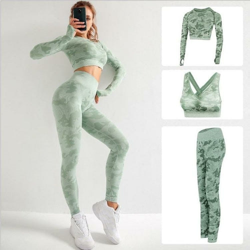 3pcs Women Carmful Camo Yoga Set Women Seamless Fitness Yoga Bra Sport. (available in 3 colors)